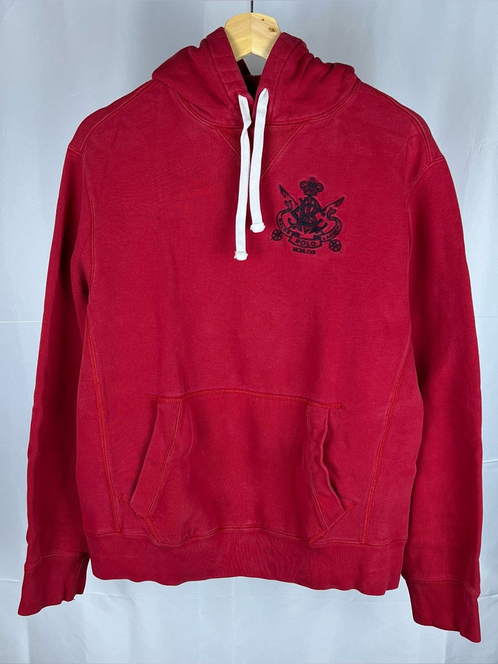 Vtg Polo Ralph Lauren Hoodie Mens Medium Red Embroidered Crest Crown Pullover